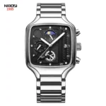 Relógio - Relógio analógico Solluss Cartier prateado com pulseira de aço inoxidável e mostrador preto detalhado - Solluss