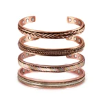 Bracelete de cobre masculino - Modelo Solluss Twisting em cobre envelhecido com detalhes trançados e imãs internos nas pontas - Solluss