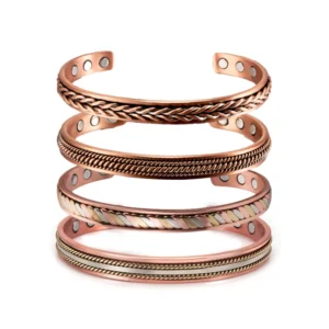 Bracelete de cobre masculino - Modelo Solluss Twisting em cobre envelhecido com detalhes trançados e imãs internos nas pontas - Solluss