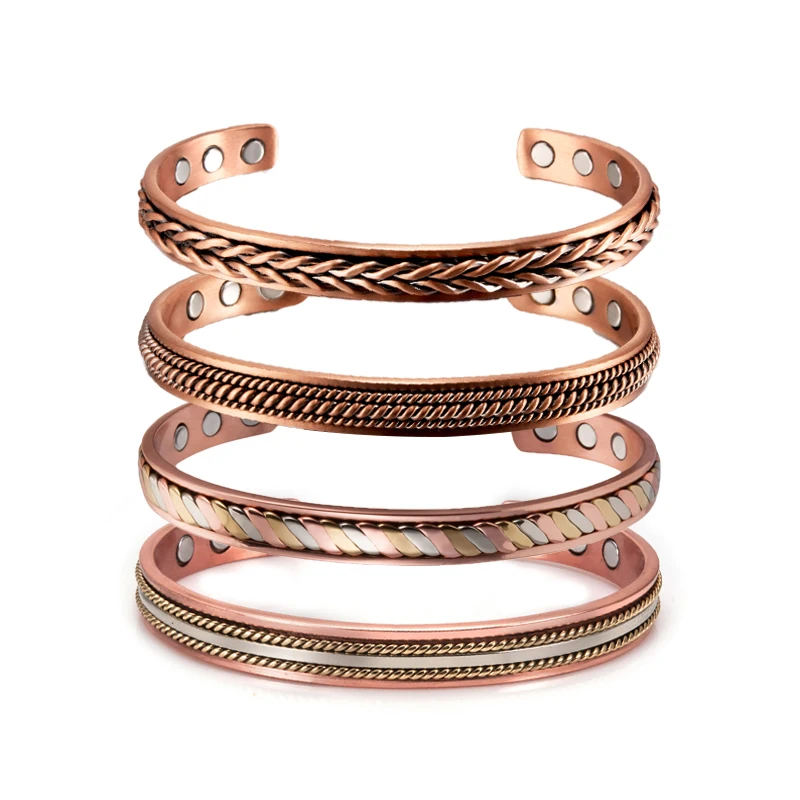 Bracelete de cobre masculino - Modelo Solluss Twisting em cobre envelhecido com detalhes trançados e imãs internos nas pontas - Solluss