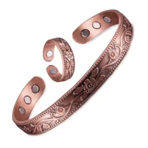 bracelete de cobre magnético floral vintage masculino Solluss